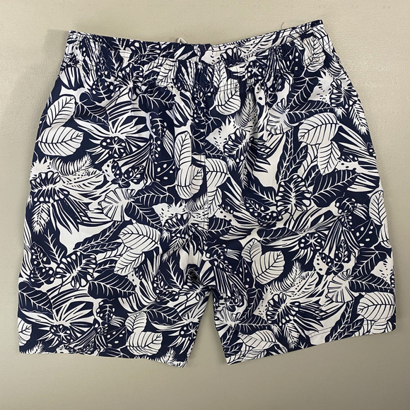 Speedo Board Shorts Mens Large Bondi Etched Floral Blue White Pockets Lined - Picture 2 of 13